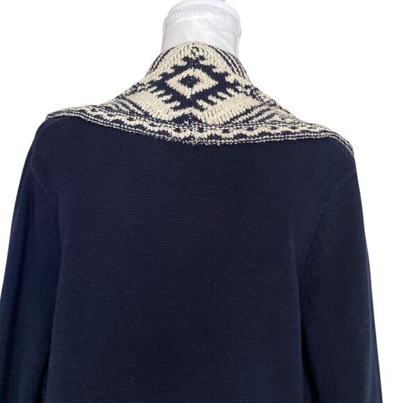 Ralph Lauren Blue White Geometric Tribal Open Front Knit Cardigan Size Small - Picture 14 of 16